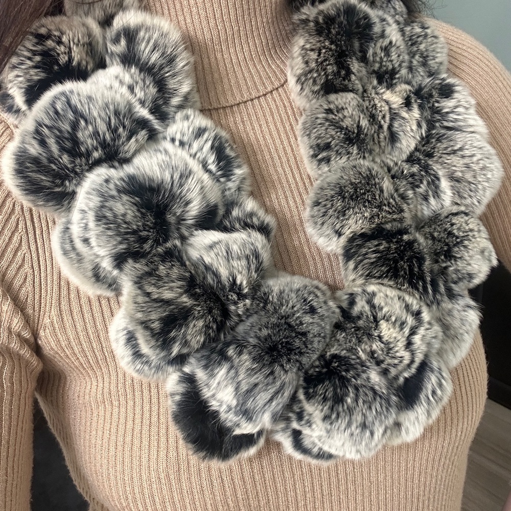 Grey White Fur Scarf